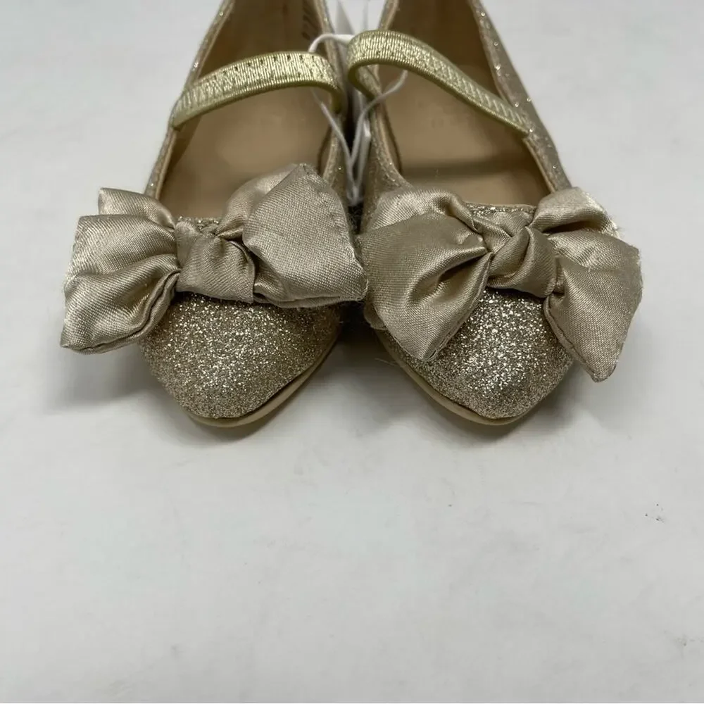 Janie & Jack Gold Sparkle Bow Ballet Flats NWT 5